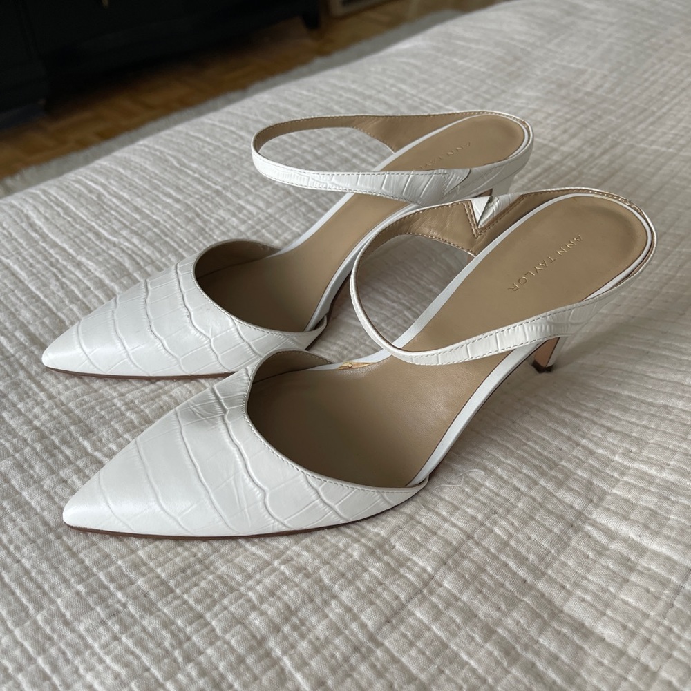 Ann Taylor White Croc-Embossed Heels